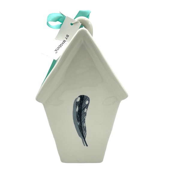 Rae Dunn "Wild" Birdhouse Ceramic Cream with Blue Ribbon - Picture 2 of 5